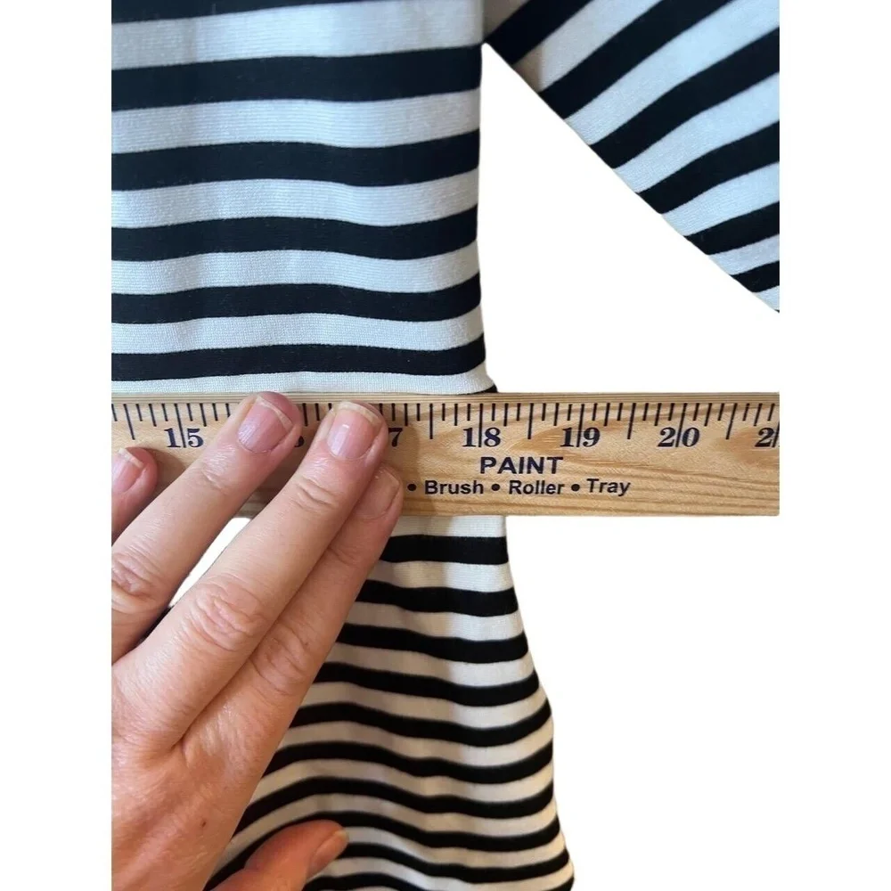 Kate Spade N179 Black White Striped 3/4 Sleeve Above Knee Dress Large